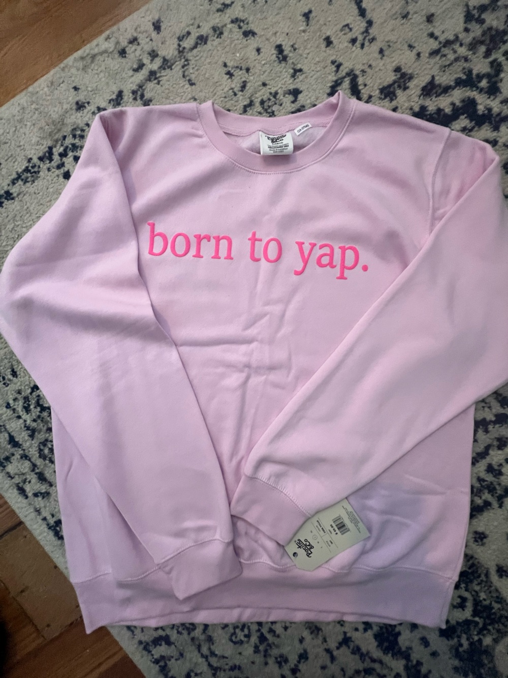 Pink 'born to yap.' Graphic Sweatshirt